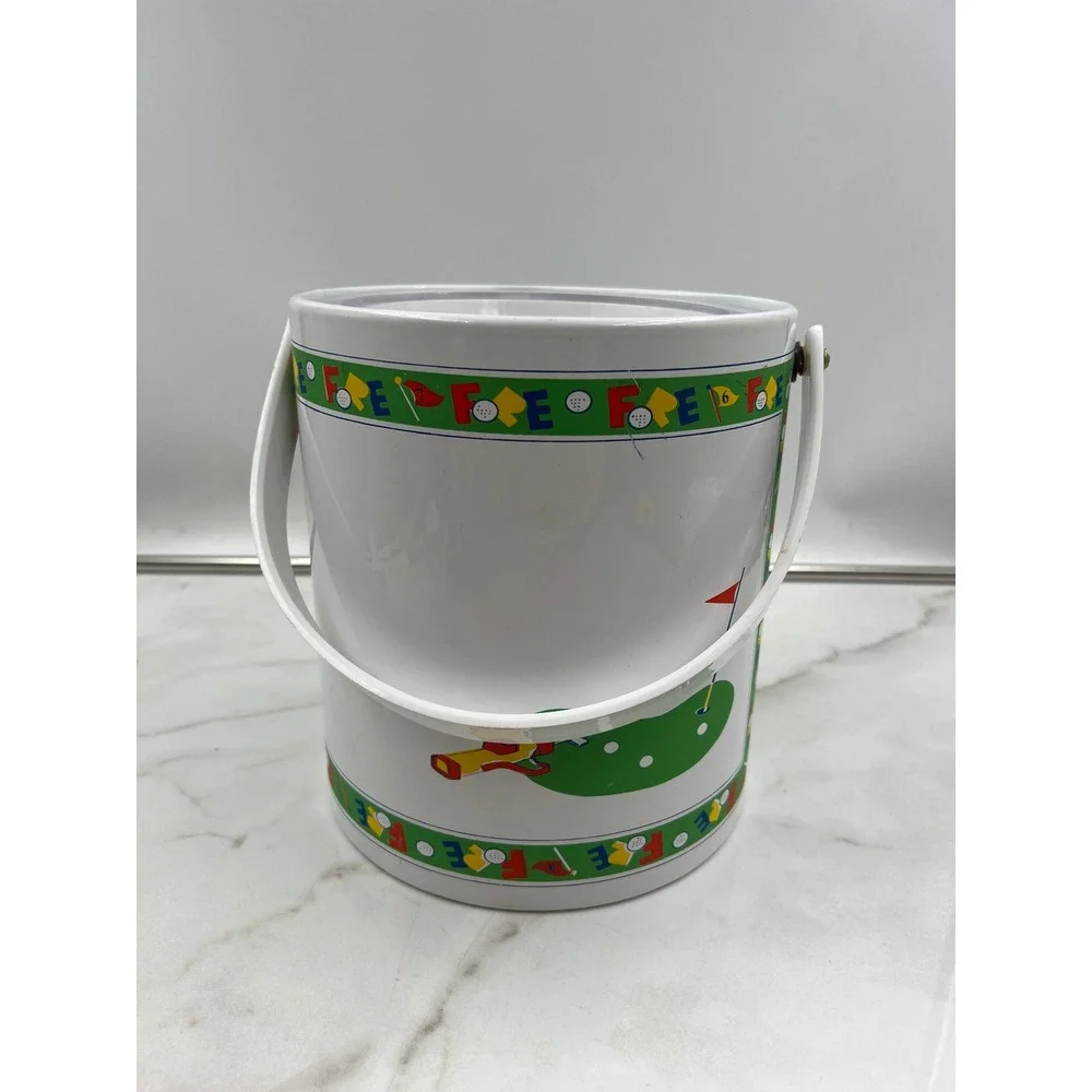 Vintage Georges Briard Golf Ice Bucket Fore Theme White Insulated Barware Lid